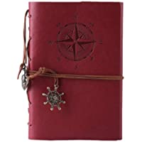 Cuaderno de piel Maleden- rellenable- hojas en blanco. - color rojo vino